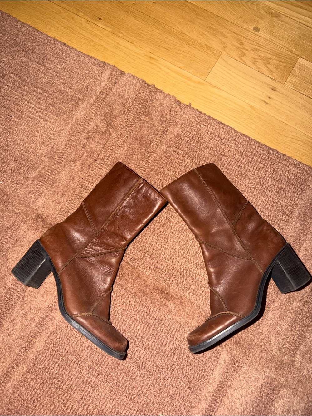 Relativity Brown Leather Mid-Calf Block Heel Boots